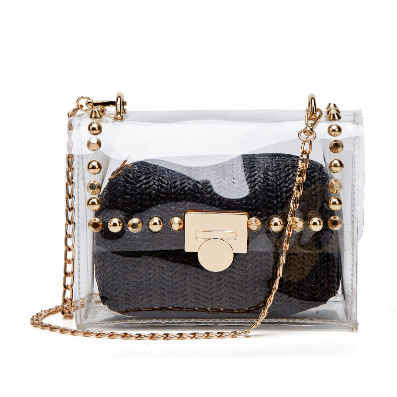 Clear and nude crossbody bags