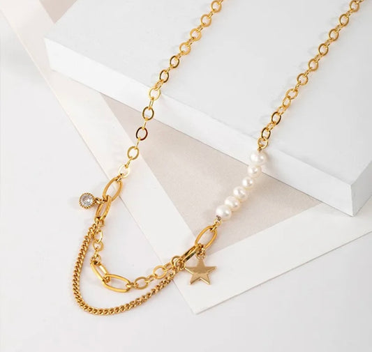 Double layer gold necklace