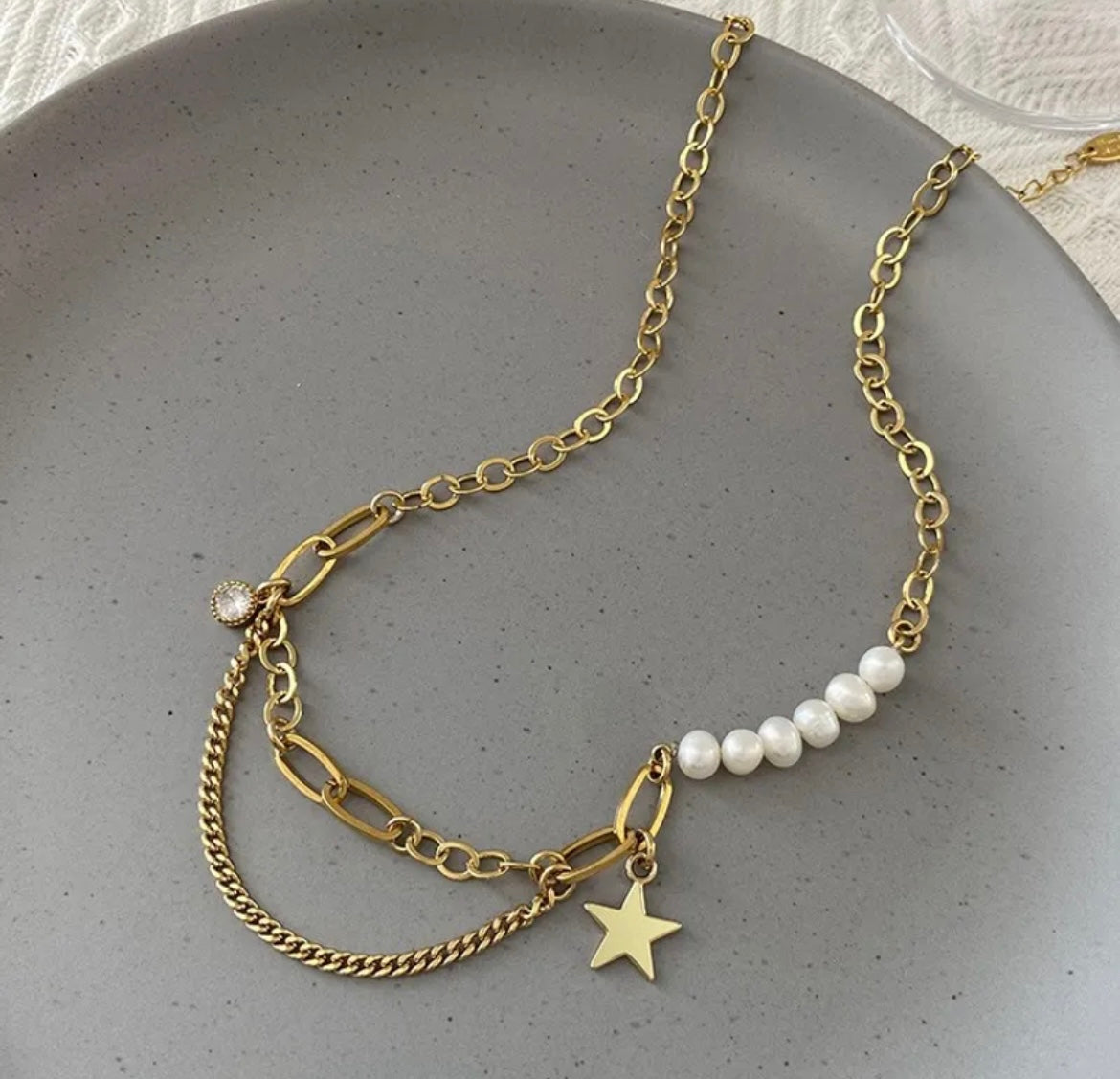 Double layer gold necklace